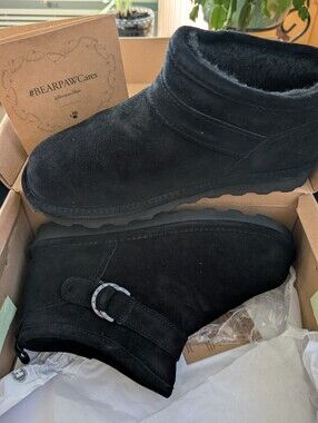 BearPaw Women’s Black Suede  Boots with Buckle